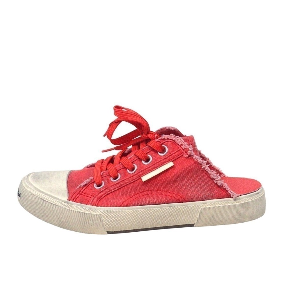 BALENCIAGA Womens Red Paris Canvas Mule Sneakers Sz 37 Distressed Streetwear Y2K - Picture 8 of 16